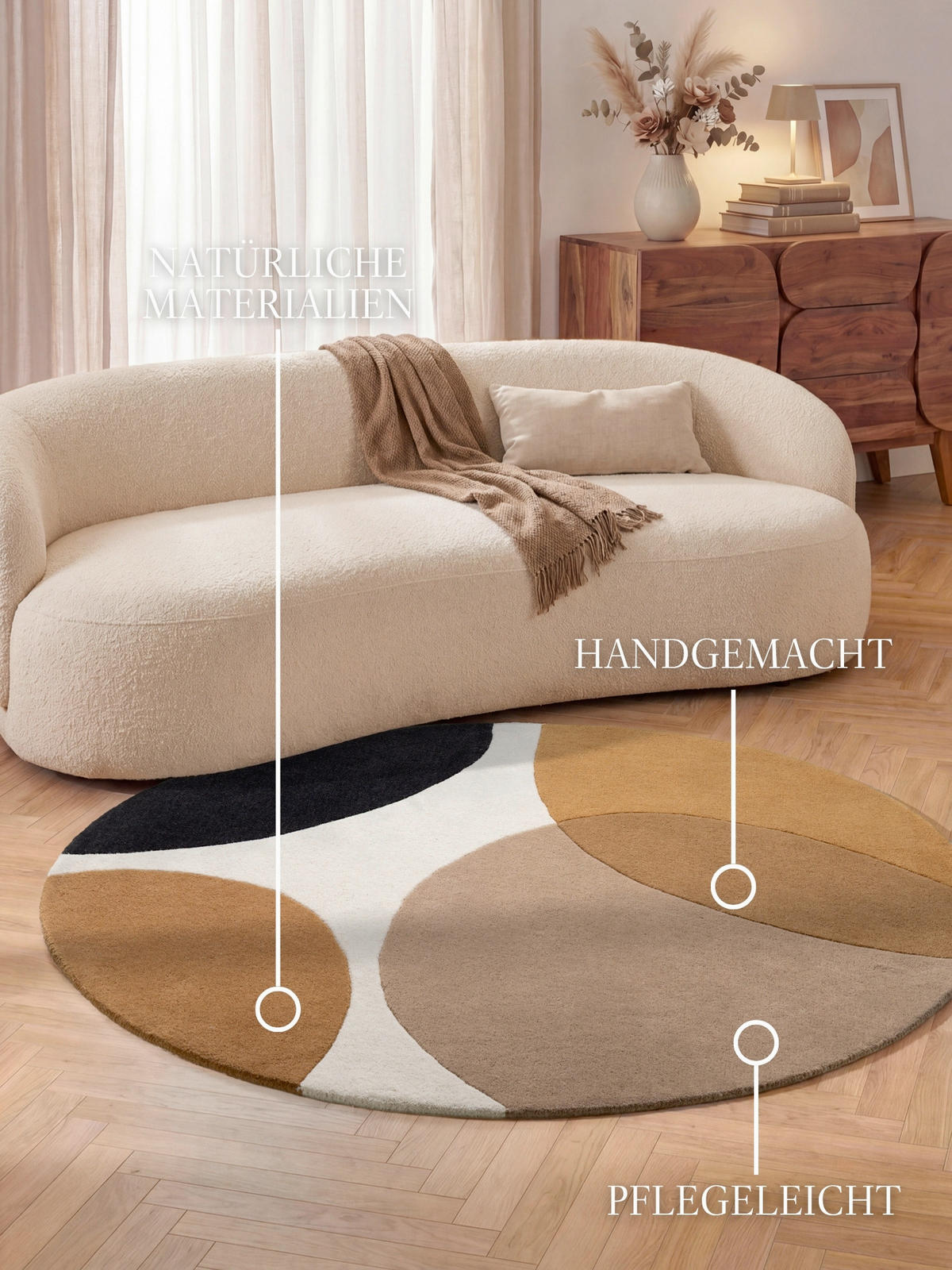 WOLLTEPPICH 200 cm Kollektion 1876 Ruvia Braun, Creme, Schwarz rund  - Creme/Schwarz, Basics, Textil (200cm) - Villeroy & Boch