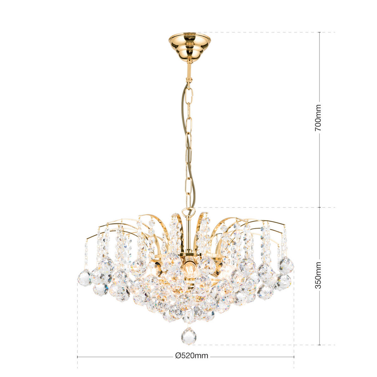 KRISTALL-HÄNGELEUCHTE 52/35 cm   - Goldfarben, LIFESTYLE, Glas/Metall (52/35cm)