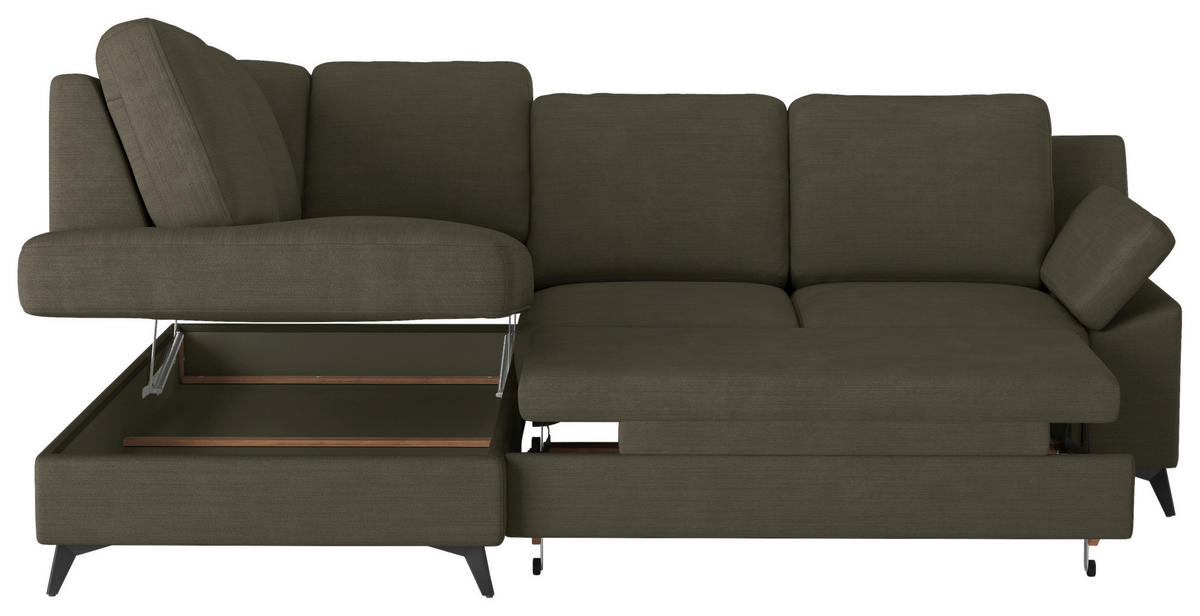 ECKSOFA in Flachgewebe Dunkelgrün  - Dunkelgrün/Schwarz, Konventionell, Textil/Metall (170/242cm) - Cotta