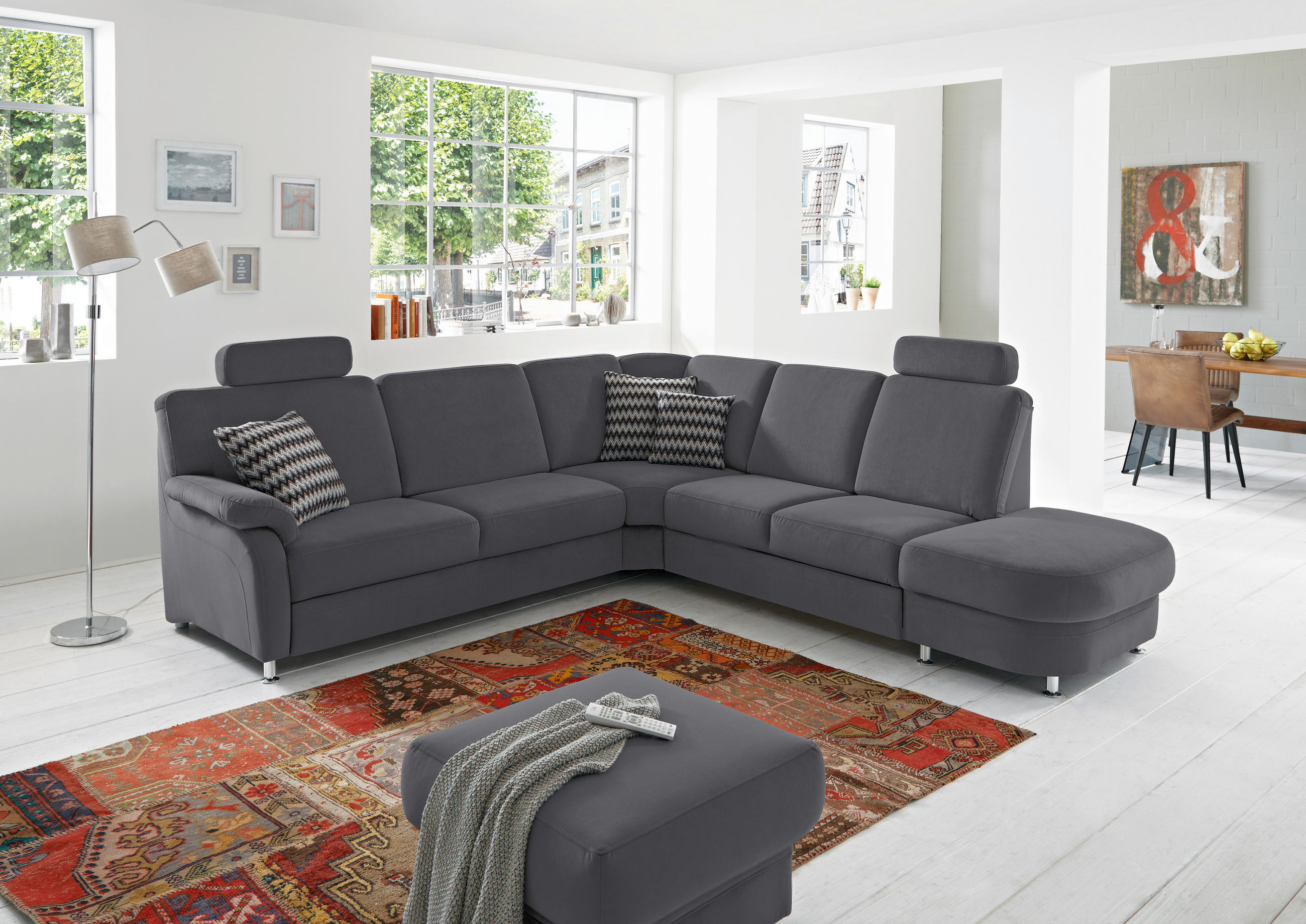 ECKSOFA in Flachgewebe Grau  - Alufarben/Grau, Konventionell, Textil/Metall (269/287cm) - Beldomo System
