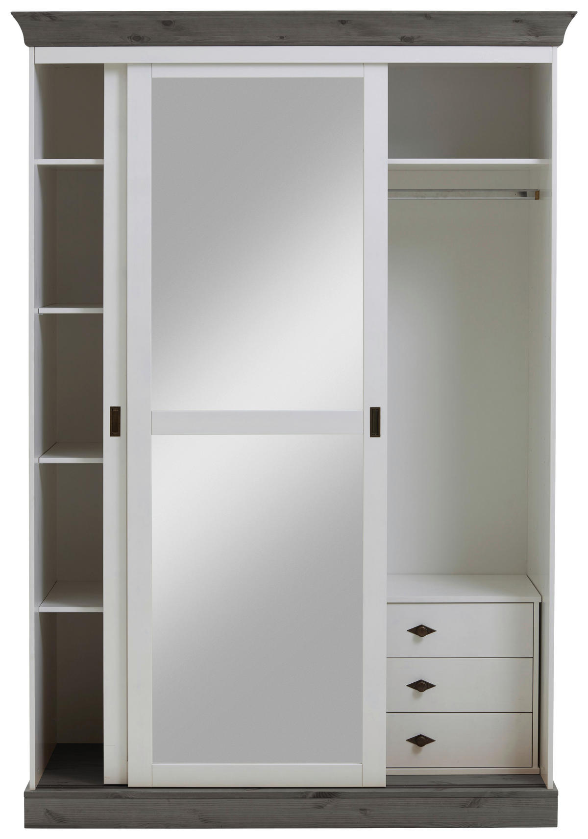 SCHIEBETÜRENSCHRANK 150/220/69 cm 2-türig Grau, Weiß  - Messingfarben/Weiß, ROMANTIK / LANDHAUS, Glas/Holz (150/220/69cm) - Boxxx