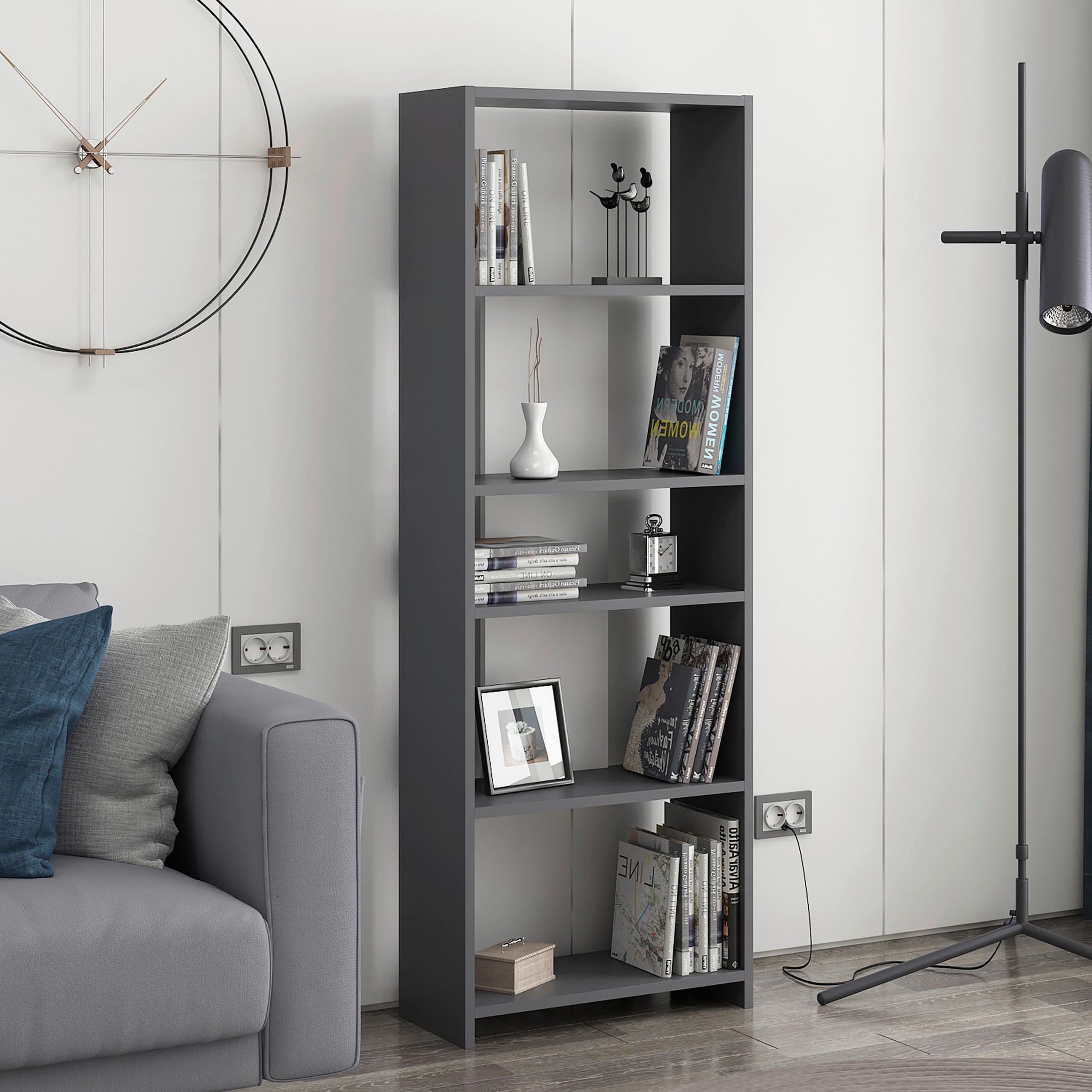 REGAL Anthrazit, Grau  - Anthrazit/Grau, Design, Holzwerkstoff (56,9/160/25cm) - Livetastic