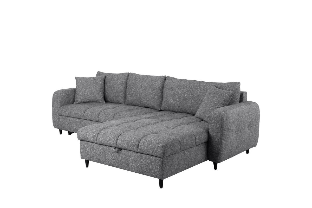 ECKSOFA in Velours Grau  - Schwarz/Grau, MODERN, Holz/Textil (282/184cm) - Lomoco