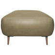 HOCKER Echtleder Olivgrün  - Beige/Schwarz, Natur, Leder/Holz (65/46/55cm) - Valnatura