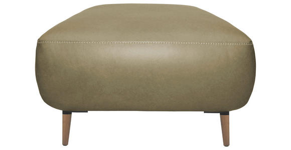 HOCKER Echtleder Olivgrün - Beige/Schwarz, Natur, Leder/Holz (65/46/55cm) - Valnatura