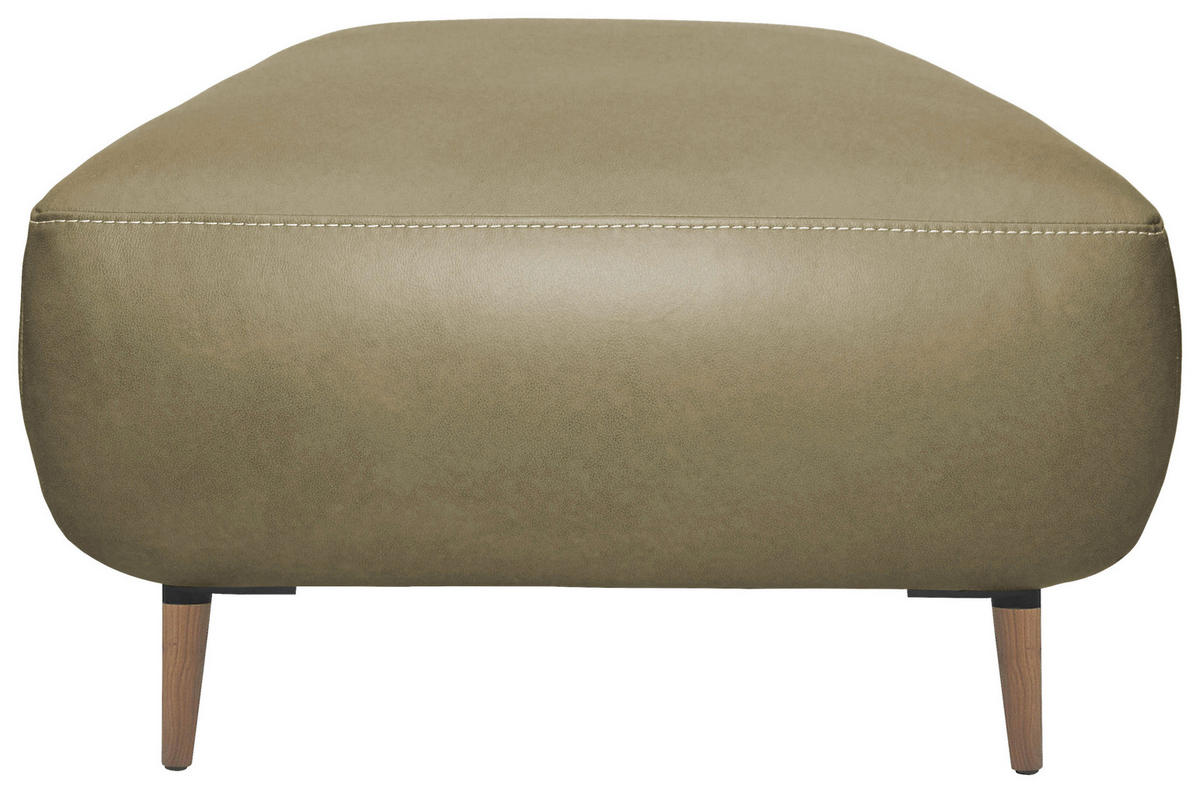 HOCKER in Leder Olivgrün  - Beige/Schwarz, Natur, Leder/Holz (65/46/55cm) - Valnatura