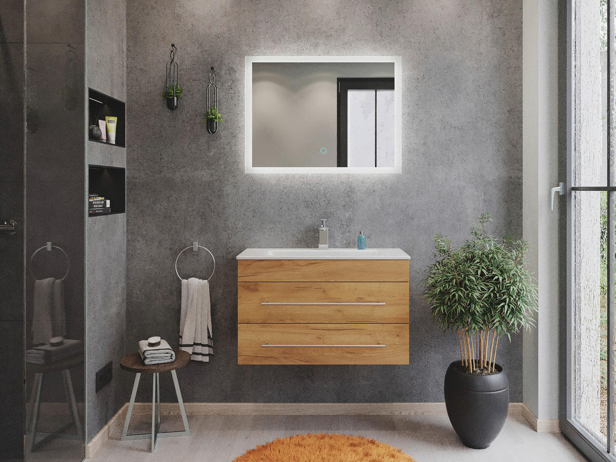 BADEZIMMER  in 80,4 cm  - Eichefarben/Silberfarben, MODERN, Keramik/Holzwerkstoff (80,4cm) - MID.YOU
