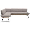 ECKBANK 163/243 cm Webstoff Schwarz, Eichefarben, Hellbraun Eiche massiv Metall   - Hellbraun/Eichefarben, Design, Holz/Textil (163/243cm) - Voleo