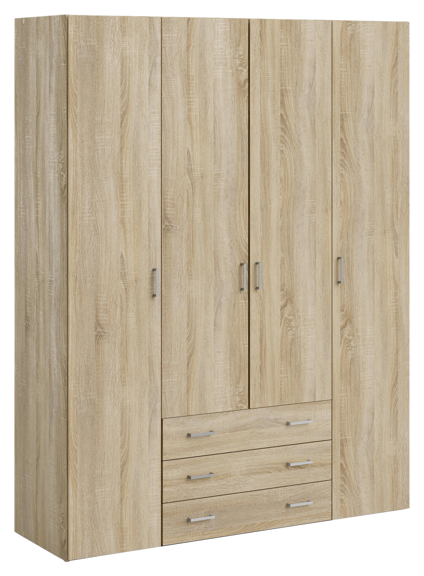 KLEIDERSCHRANK 154/200,4/49,5 cm,  in Eichefarben, 4-türig  - Eichefarben/Silberfarben, Basics, Holzwerkstoff/Metall (154/200,4/49,5cm) - MID.YOU