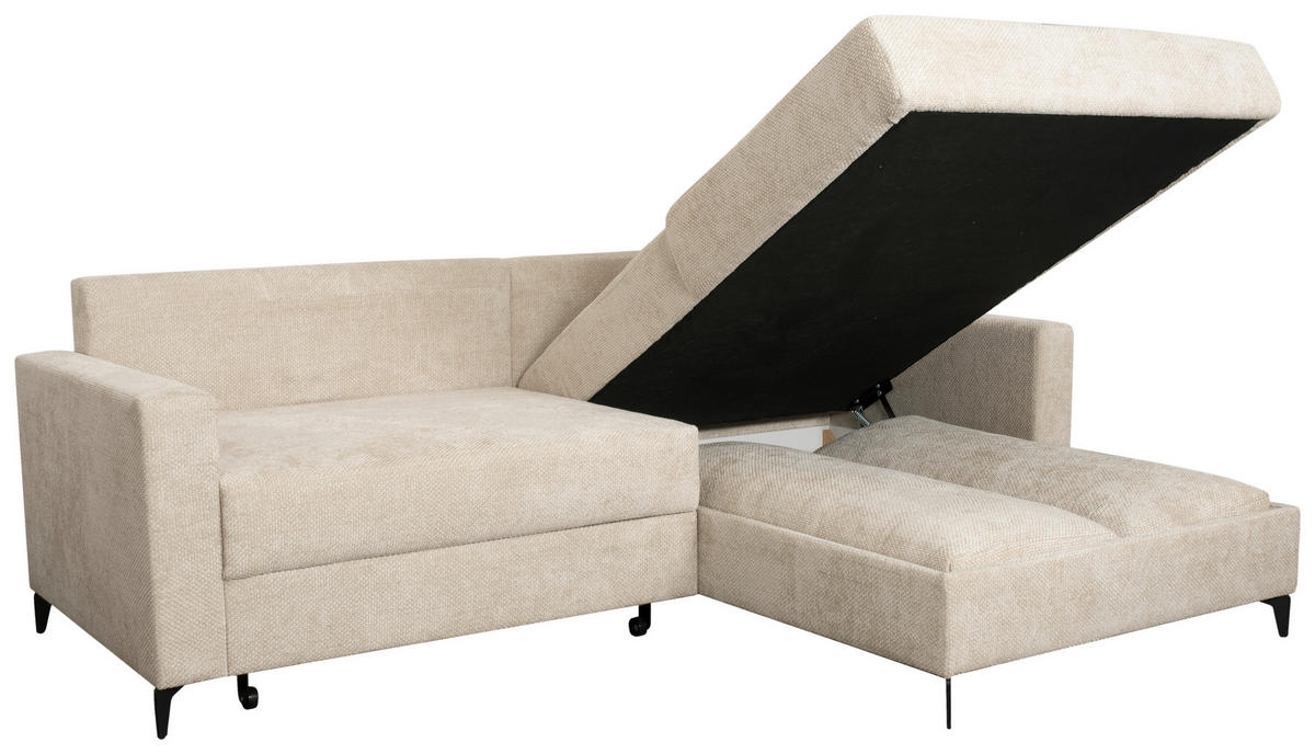 ECKSOFA Creme Struktur  - Creme/Schwarz, KONVENTIONELL, Textil/Metall (230/164cm) - Carryhome