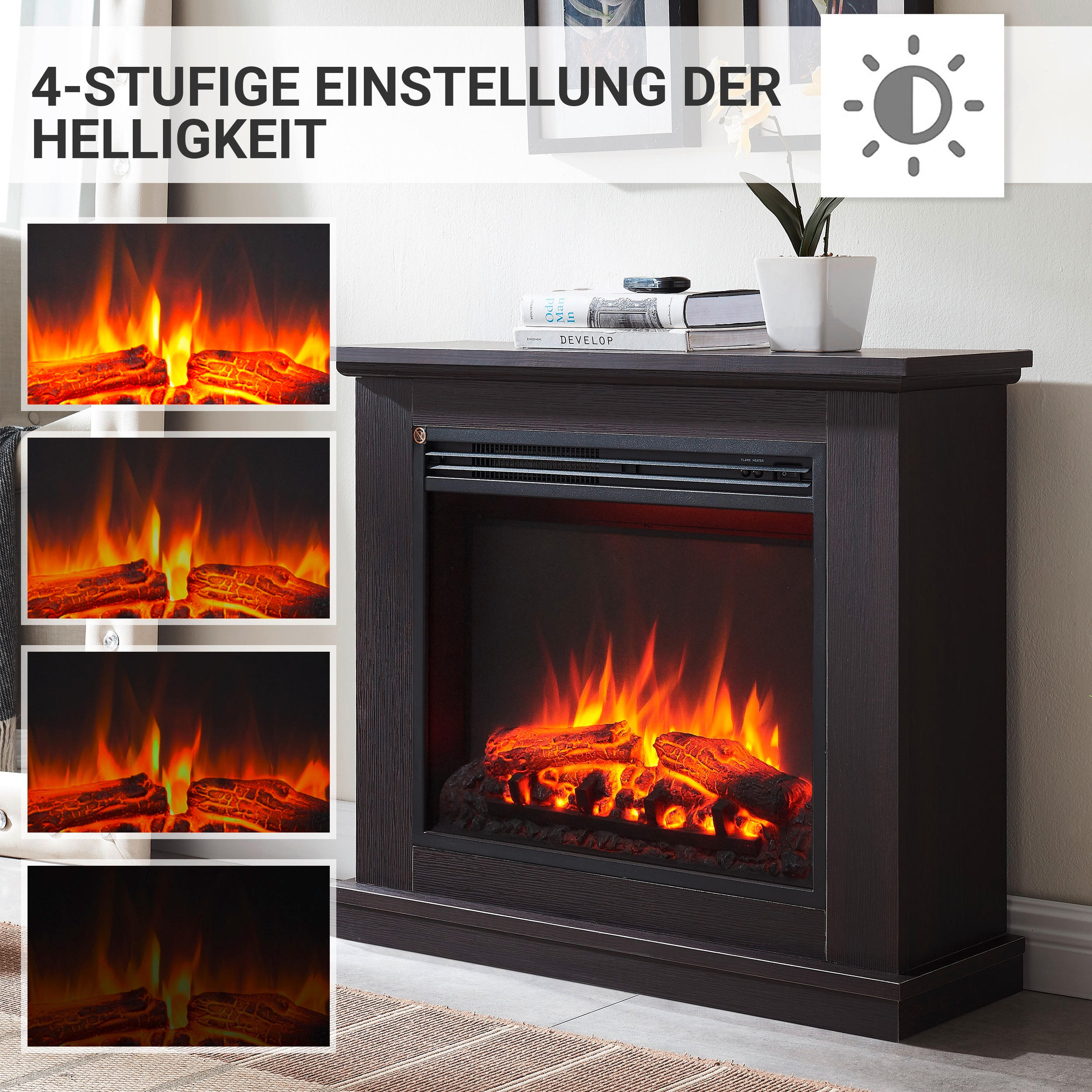 ELEKTROKAMIN - Dunkelbraun, Basics, Metall (82/69/25cm)