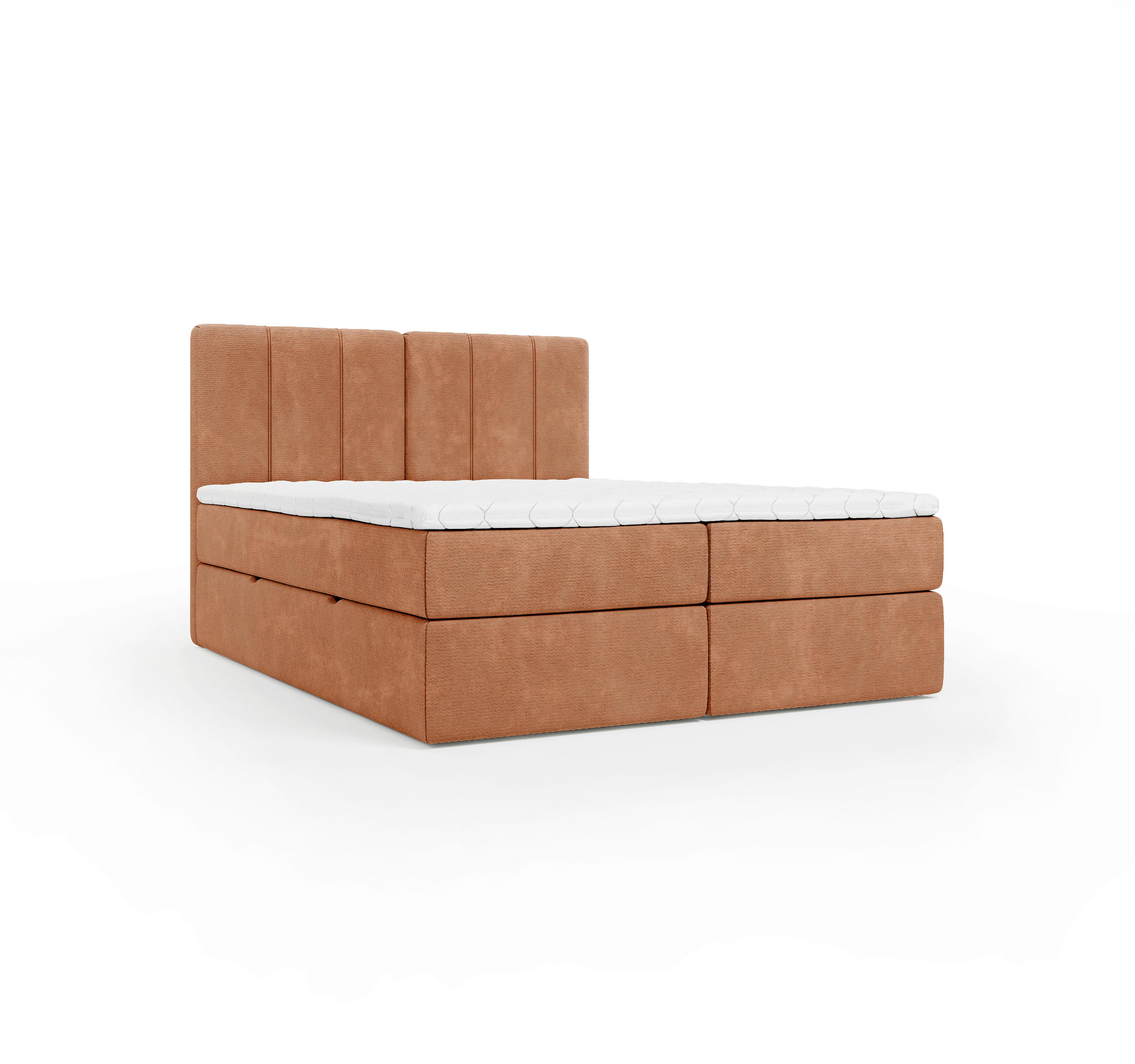 BOXBETT 160/200 cm,  in Rotbraun, gepolstertes Kopfteil, Bettkasten, Topper, Matratze, H3 = fest  - Rotbraun/Schwarz, Design, Holzwerkstoff/Kunststoff (160/200cm) - Esposa