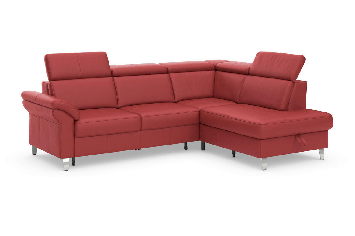 ECKSOFA 245/194 cm ARNGAST E in Echtleder Rot Bettkasten, Kopfteilverstellung, Liegefläche im Originalstoff  245/194 cm  - Chromfarben/Rot, Basics, Leder/Metall (245/194cm) - Sit & More