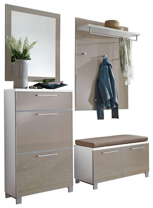 GARDEROBE 5-teilig  in 155/195/40 cm  - Taupe/Weiß, Design, Glas/Holzwerkstoff (155/195/40cm)
