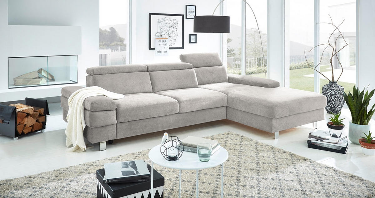 ECKSOFA in Webstoff Silberfarben  - Silberfarben, Konventionell, Textil/Metall (182/82/260cm) - Trendmanufaktur