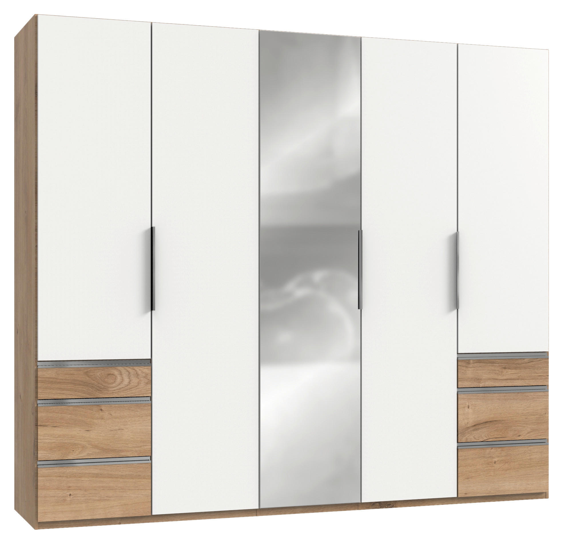 DREHTÜRENSCHRANK in Weiss, Eichefarben  - Chromfarben/Weiss, Modern, Glas/Holzwerkstoff (250/216/58cm) - MID.YOU