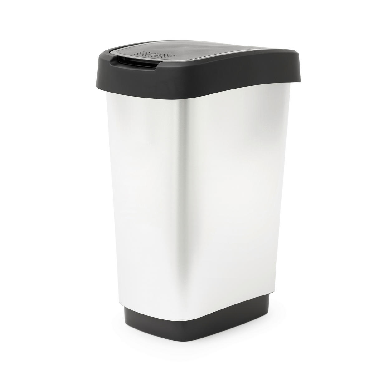 ABFALLEIMER Kunststoff   - Silberfarben/Schwarz, Basics, Kunststoff (33,3/25,2/47,6cm) - Rotho
