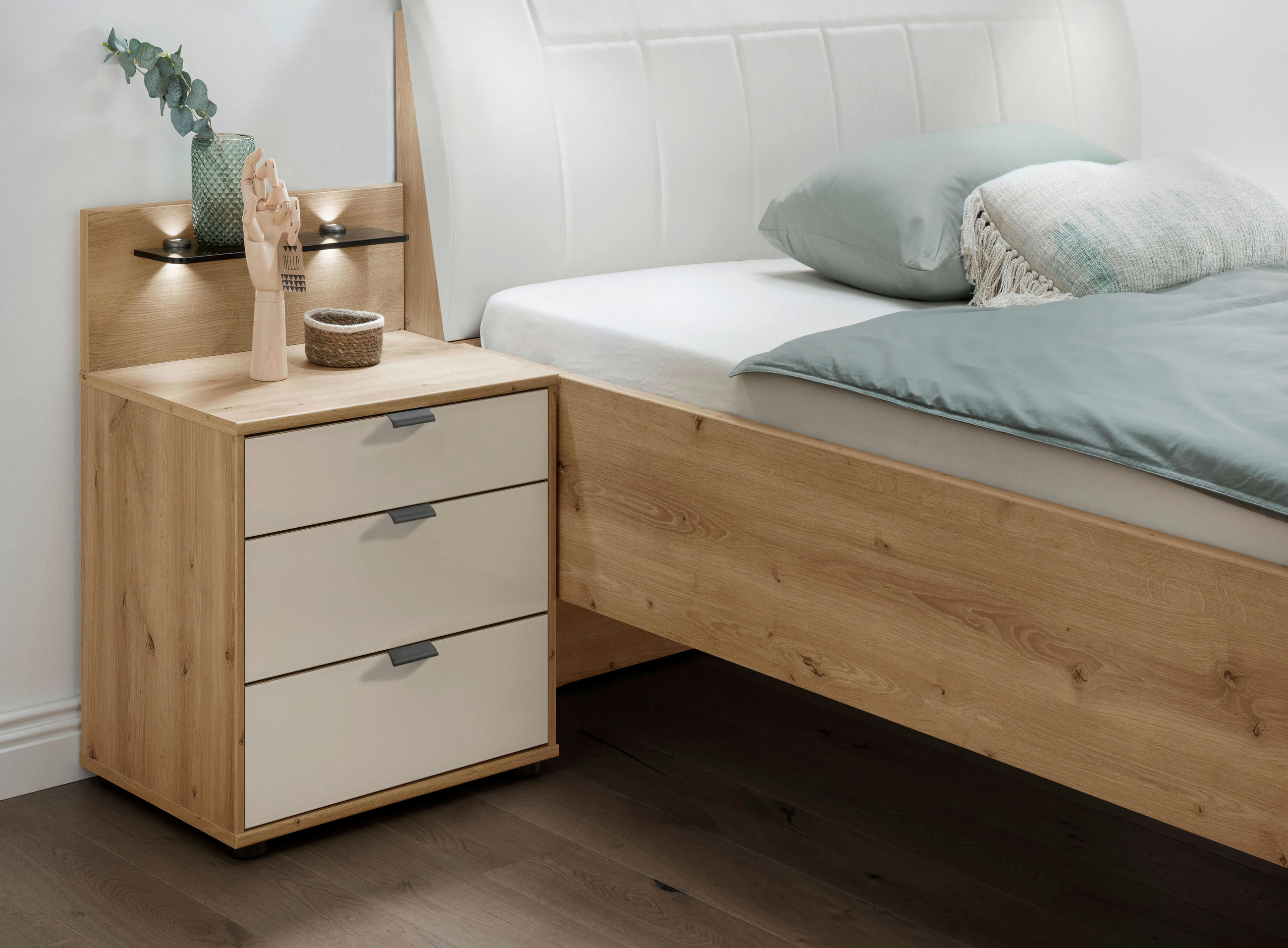 Thumbnail - Dieter Knoll Nachtschrank, Champagner, Eiche Bianco, Metall, 3 Schublade(n) Schubladen, 40x48x43 cm, ISO 9001, Made in G...