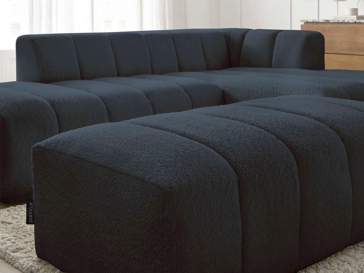 ECKSOFA Ottomane rechts  ANNECY Dunkelblau Bouclé  - Schwarz/Dunkelblau, MODERN, Kunststoff/Textil (262/170cm)
