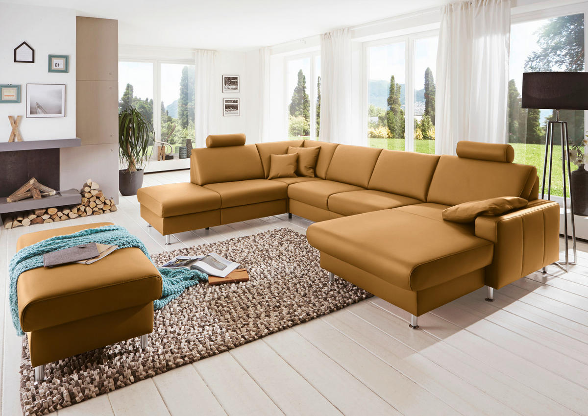 WOHNLANDSCHAFT in Echtleder Gelb  - Gelb/Alufarben, Design, Leder/Metall (233/339/165cm) - Beldomo Premium