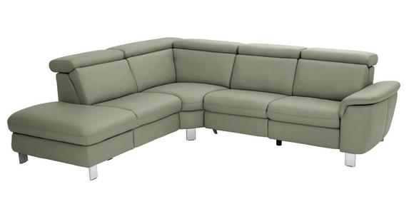 ECKSOFA in Echtleder Grün  - Alufarben/Grün, Design, Leder/Metall (242/271cm) - Cantus