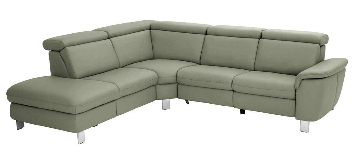 ECKSOFA in Echtleder Grün  - Alufarben/Grün, Design, Leder/Metall (239/271cm) - Cantus