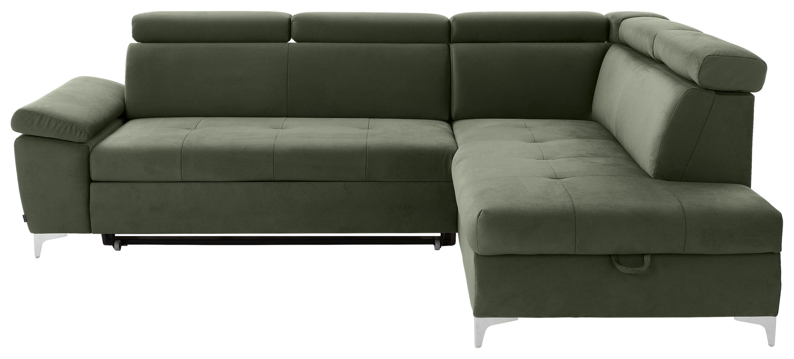 ECKSOFA Olivgrün Mikrofaser  - Chromfarben/Olivgrün, KONVENTIONELL, Textil/Metall (271/206cm) - Carryhome