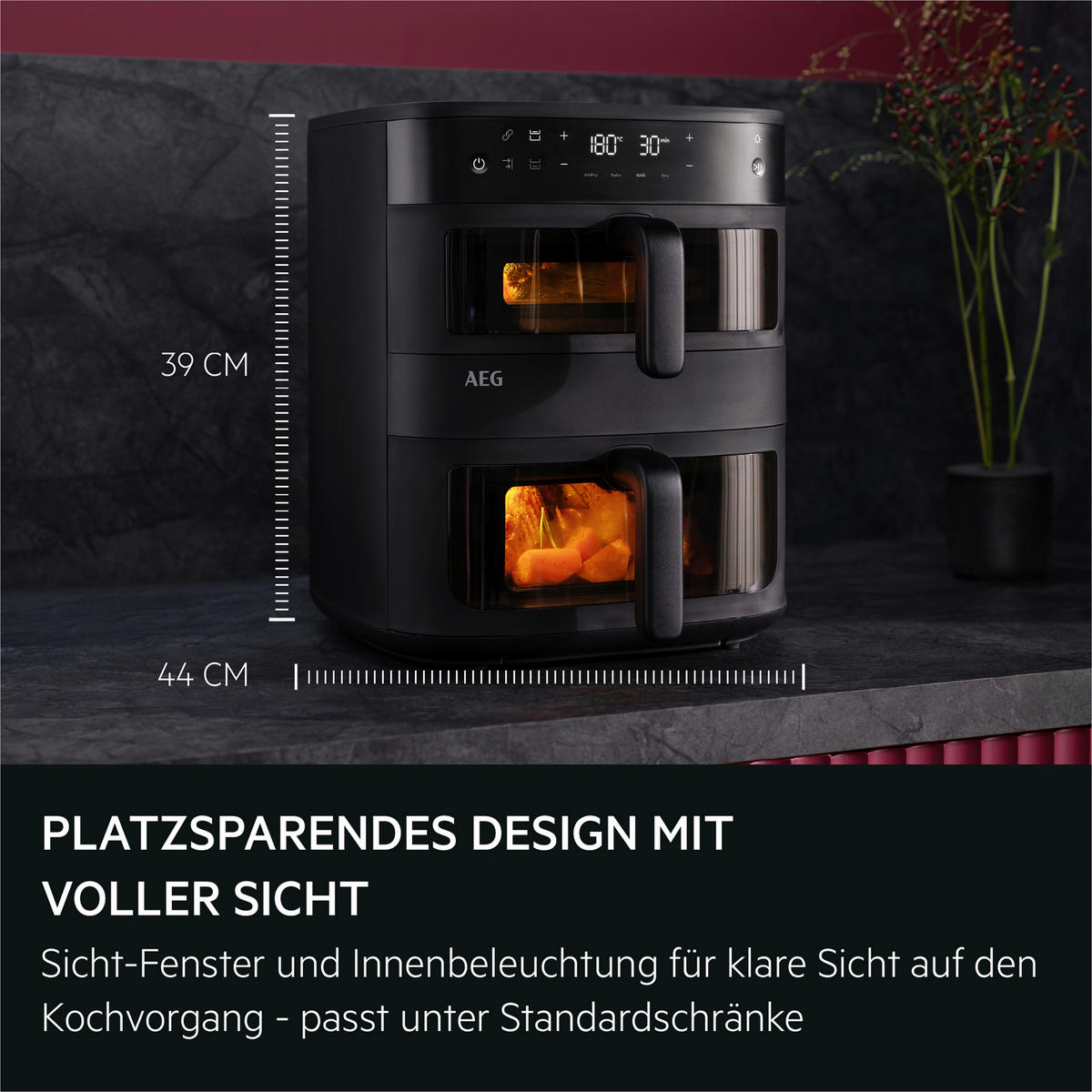 HEISSLUFTFRITTEUSE 7,0 + 4,0 L  - Schwarz, Basics, Kunststoff (30/41/32cm) - AEG
