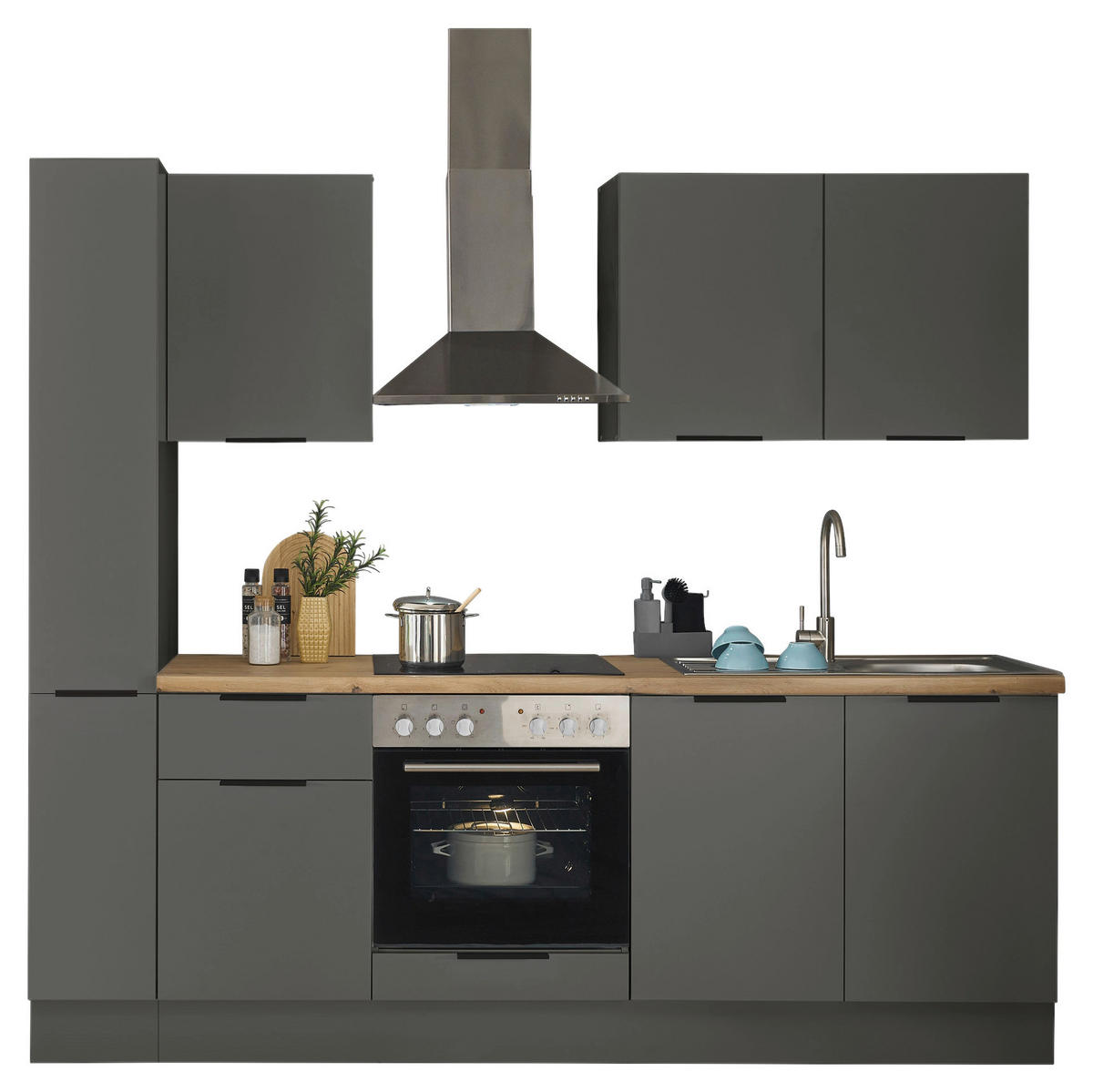 KÜCHENBLOCK   in Graphitfarben  - Schwarz/Graphitfarben, Basics, Holzwerkstoff/Metall (240/211/60cm) - Carryhome