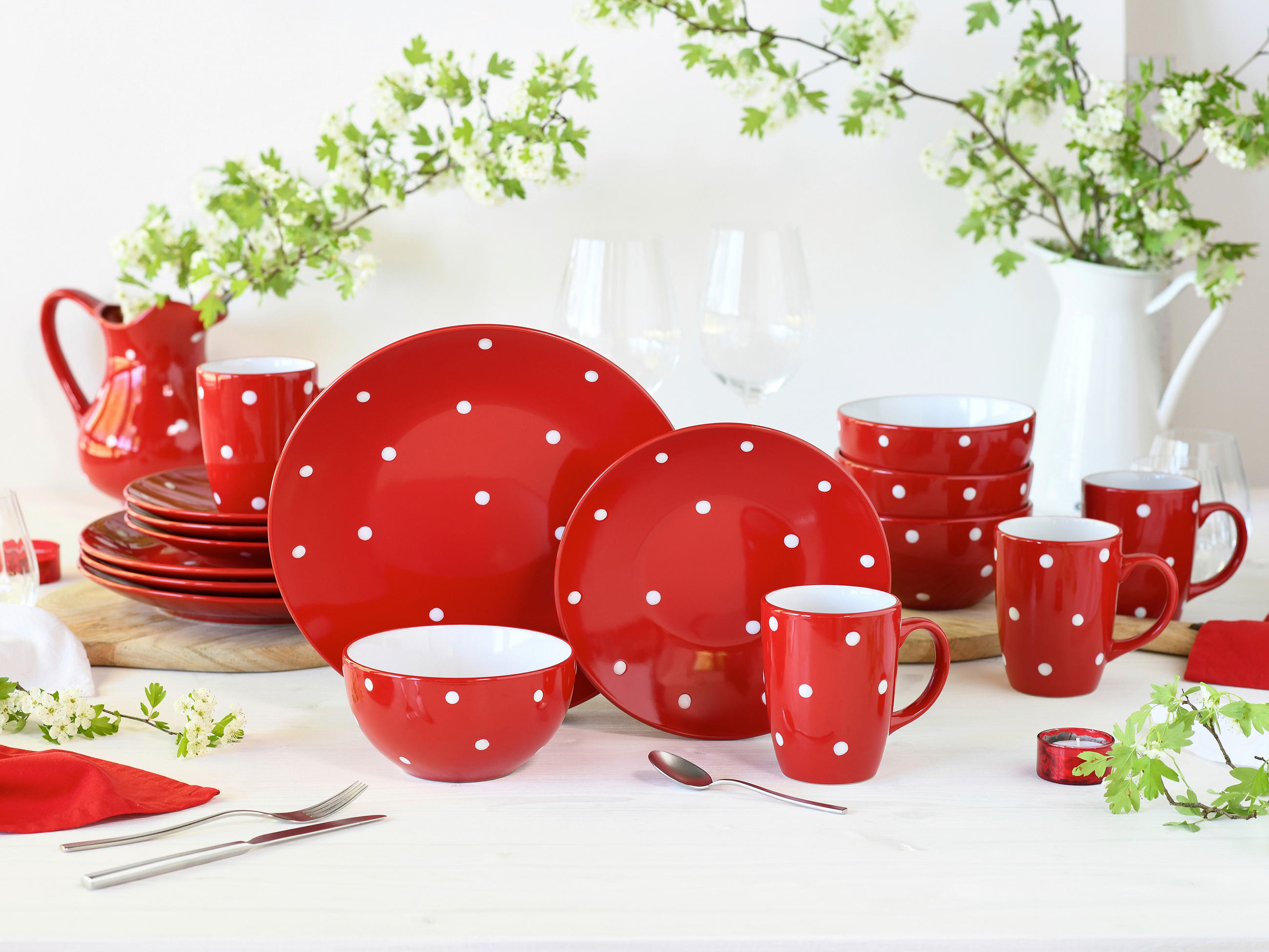 KOMBISERVICE Polka Dots bunt 16-teilig  - Rot/Weiß, Basics, Keramik - Creatable