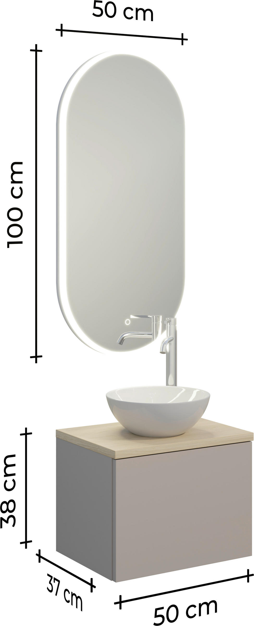 BADEZIMMER 3-teilig  in 50,3 cm  - Eichefarben/Beigebraun, MODERN, Keramik/Holzwerkstoff (50,3cm) - Celina Home