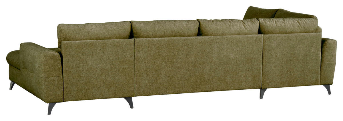 WOHNLANDSCHAFT Grün Chenille  - Schwarz/Grün, KONVENTIONELL, Textil/Metall (188/340/160cm) - Xora