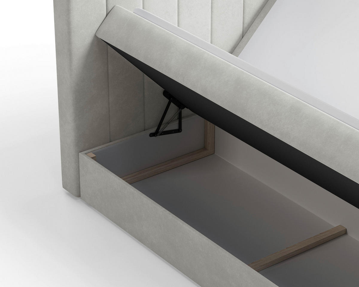 BOXBETT 140/200 cm,  in Silberfarben, Bettkasten, Topper, H2 + H3 = mittel + fest  - Silberfarben/Schwarz, MODERN, Holz/Kunststoff (140/200cm) - MID.YOU