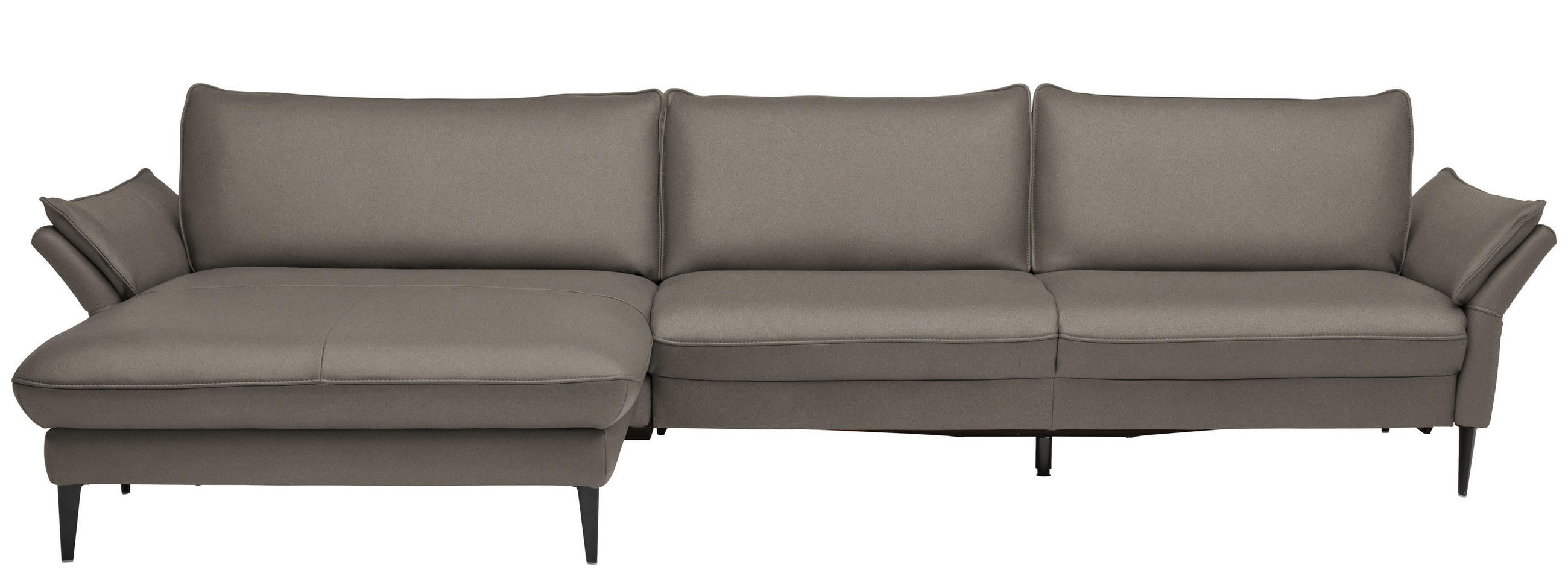 ECKSOFA Echtleder Graubraun  - Graubraun/Schwarz, Design, Leder/Metall (172/334cm) - Valdera