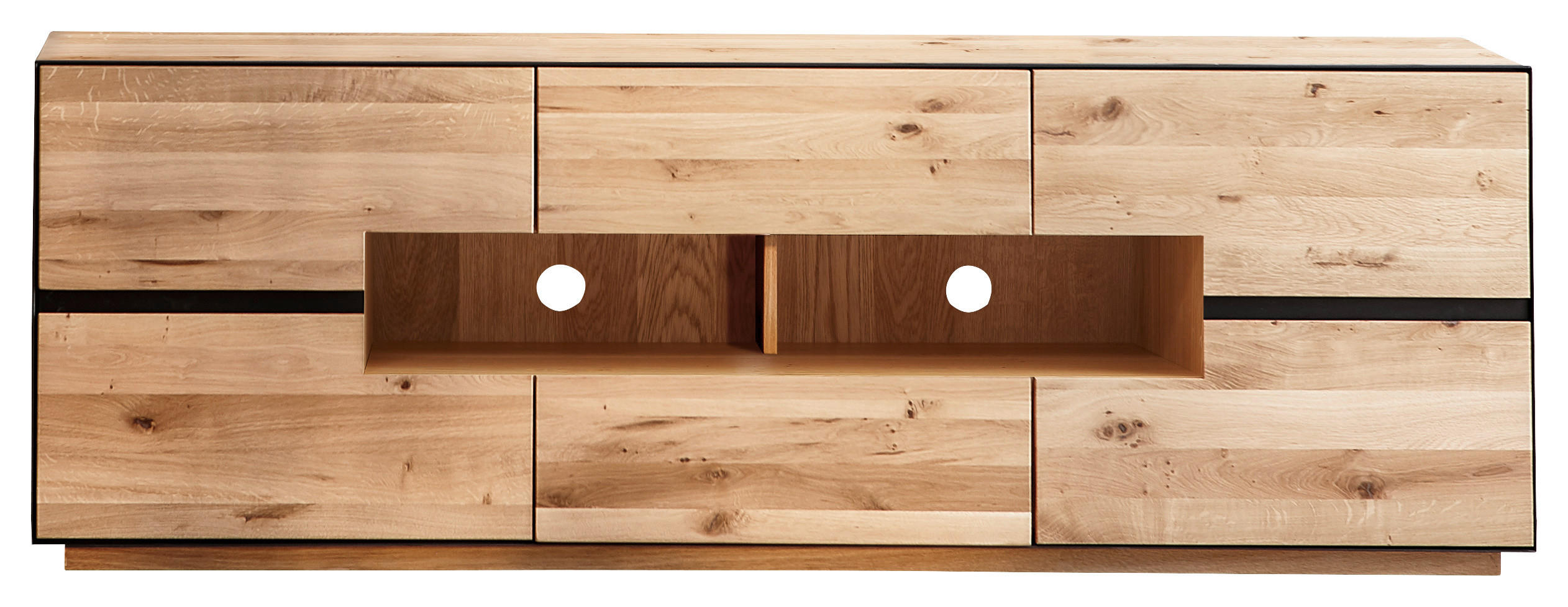TV-ELEMENT Wildeiche furniert, massiv, teilmassiv Anthrazit - Anthrazit, KONVENTIONELL, Holz/Metall (181/62/47cm) - Linea Natura