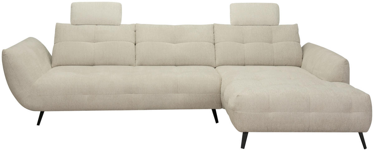 ECKSOFA Taupe Chenille Armlehnenkissen, Rücken echt, Sitztiefenverstellung  - Taupe/Schwarz, KONVENTIONELL, Textil/Metall (313/215cm) - Hom`in