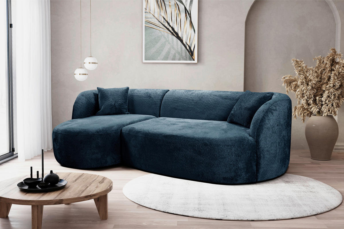 ECKSOFA in Bouclé Blau  - Blau/Schwarz, Design, Kunststoff/Textil (143/264cm) - MID.YOU