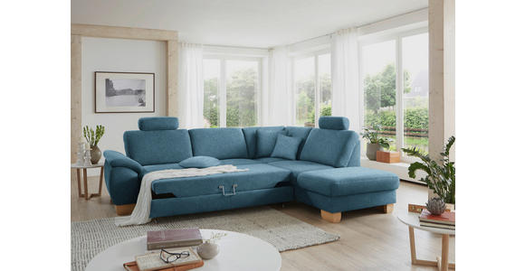 ECKSOFA in Mikrofaser Blau  - Wildeiche/Blau, Natur, Holz/Textil (286/236cm) - Voleo