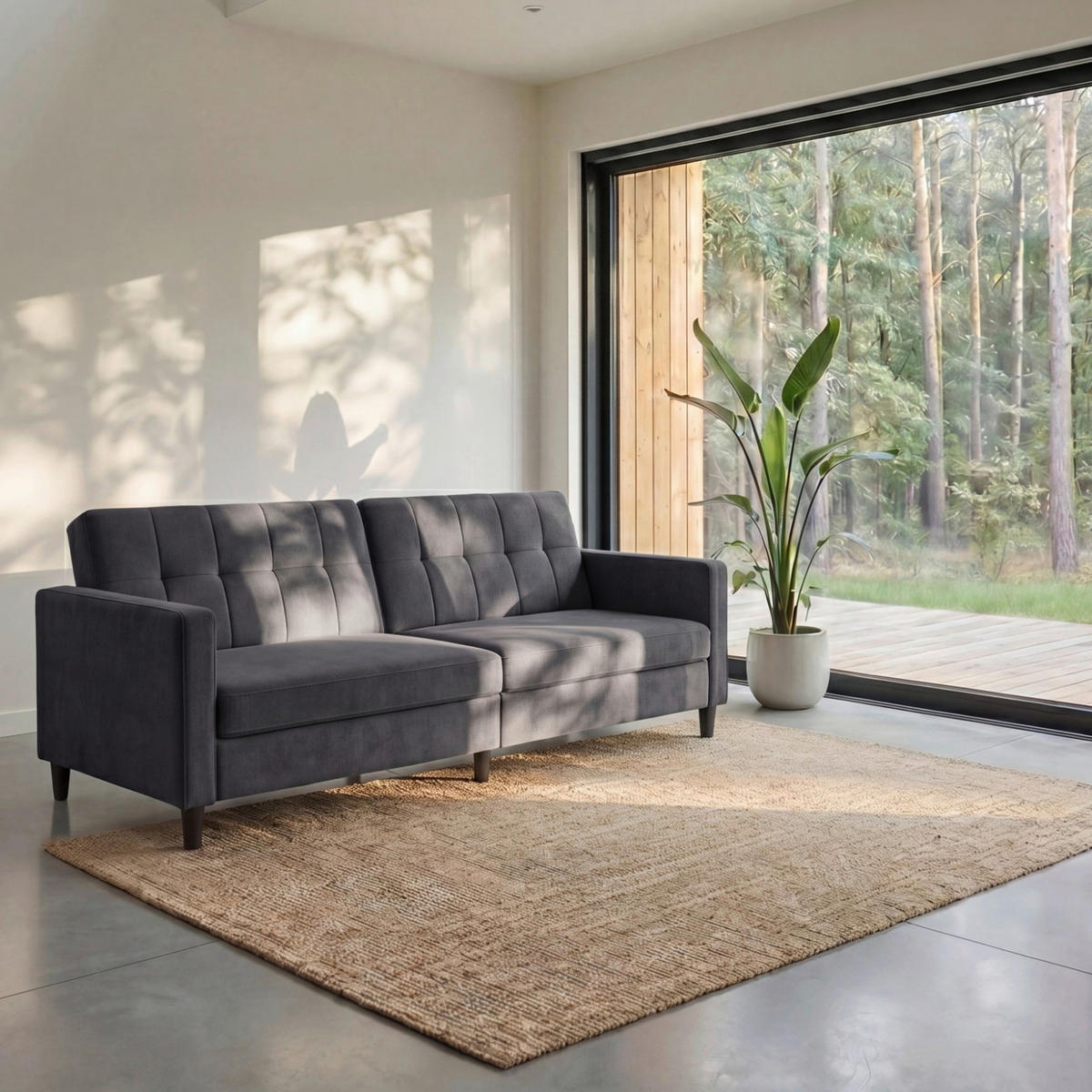 SCHLAFSOFA HANNOVER in Samt Anthrazit Vintage, Skandinavisch, Modern  - Anthrazit/Schwarz, Basics, Kunststoff/Textil (203/82/83cm) - Livetastic