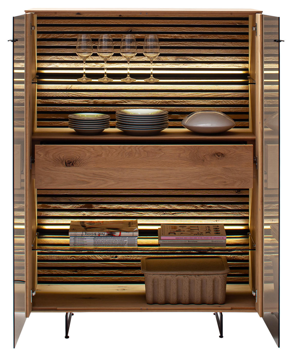 HIGHBOARD Eichefarben  106/138/44 cm  - Eichefarben/Anthrazit, Design, Glas/Holz (106/138/44cm) - Schöner Wohnen