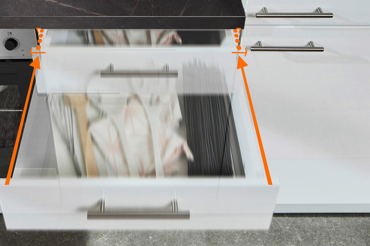 ECKKÜCHE 285/165 cm  in Grau, Weiß Hochglanz  - Edelstahlfarben/Weiß Hochglanz, Design, Holzwerkstoff/Metall (285/165cm) - Pino