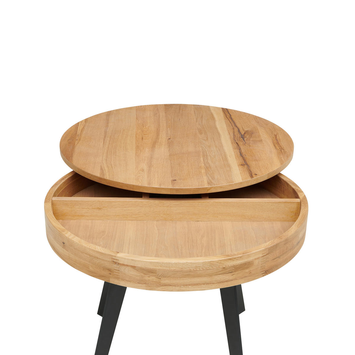 COUCHTISCH Eiche furniert, Sperrholz rund Naturfarben, Schwarz  - Schwarz/Naturfarben, MODERN, Holz/Holzwerkstoff (70/56cm) - Livetastic