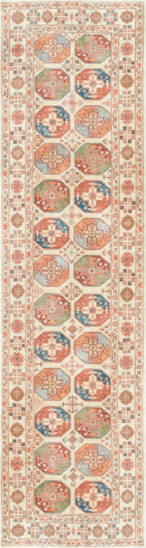 Lindorug Läufer Living Bathian Creme, Terracotta, Graublau 80x300 cm
