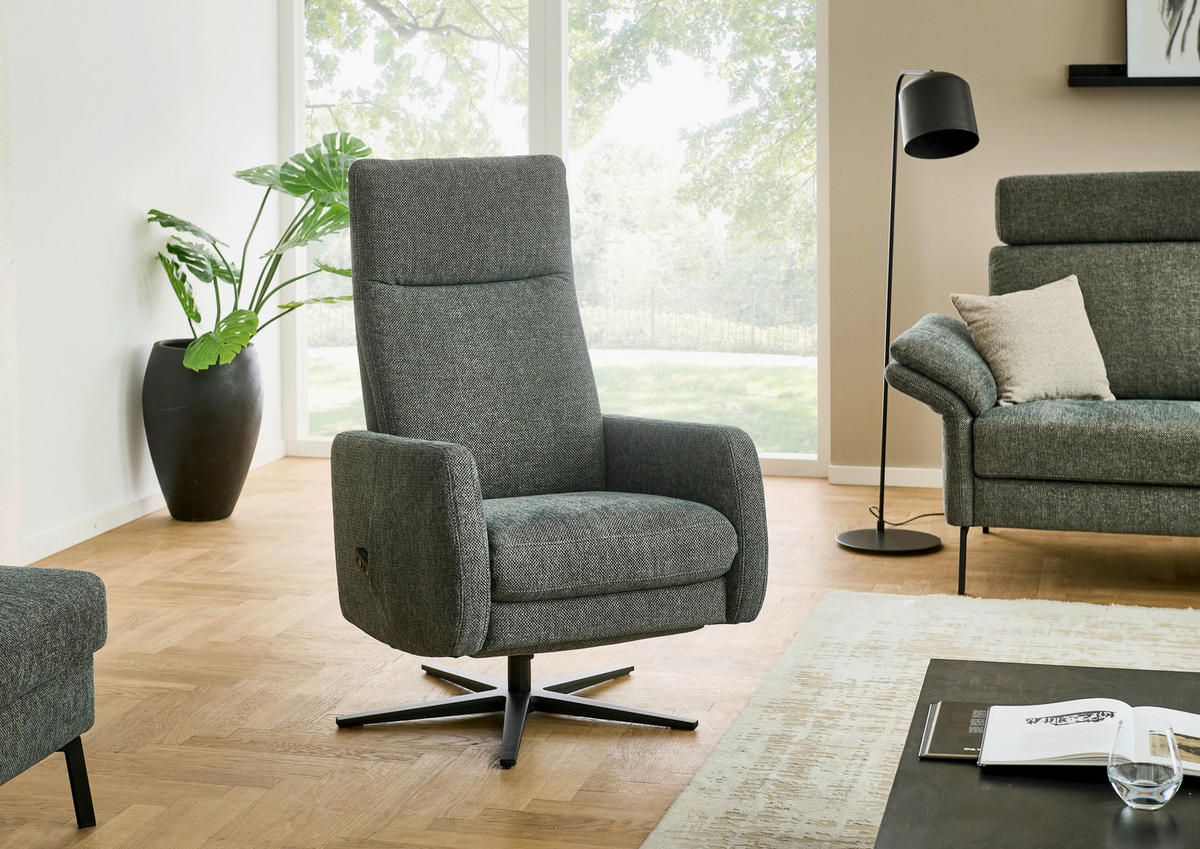 RELAXSESSEL Textil Olivgrün  - Schwarz/Olivgrün, Konventionell, Textil/Metall (73/91-169/117cm) - Pure Home Comfort