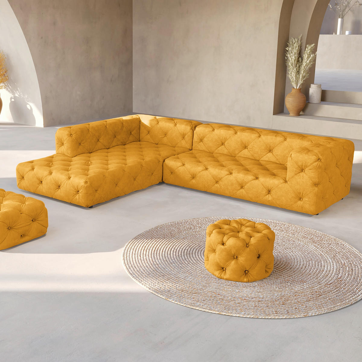 ECKSOFA Mikrofaser Senfgelb  - Senfgelb/Schwarz, Design, Kunststoff/Textil (228/325cm) - P & B
