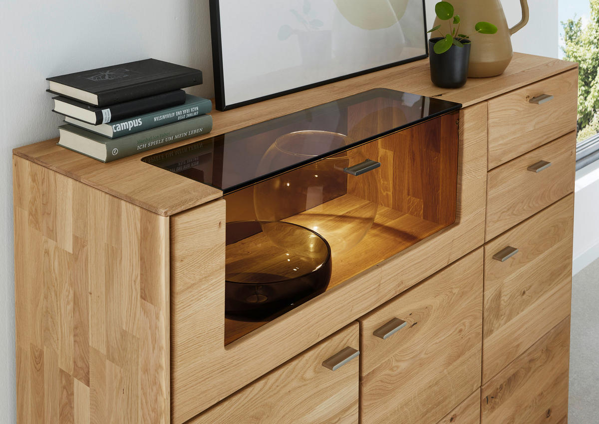 HIGHBOARD Wildeiche  134/100/41 cm  - Wildeiche, Natur, Glas/Holzwerkstoff (134/100/41cm) - Valnatura