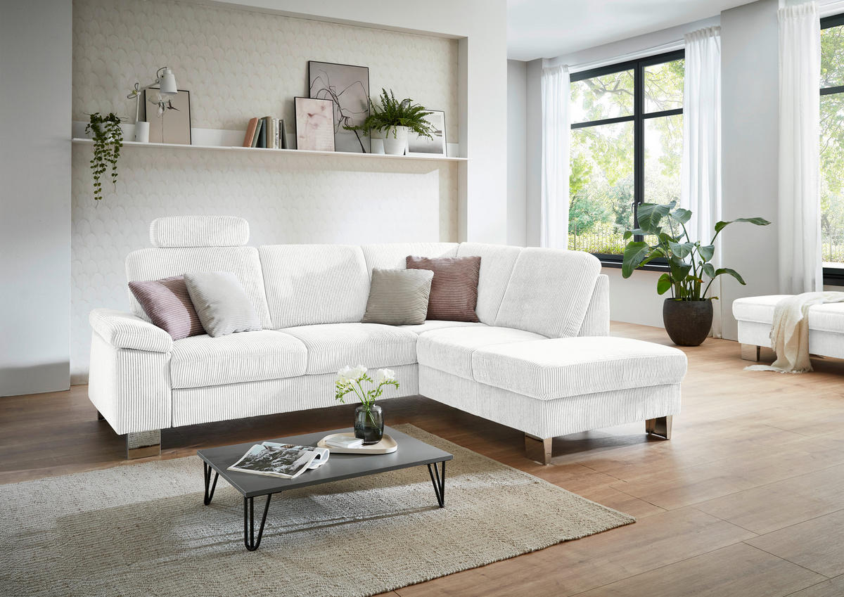 ECKSOFA in Cord Creme  - Edelstahlfarben/Creme, Konventionell, Textil/Metall (248/200cm) - Beldomo System