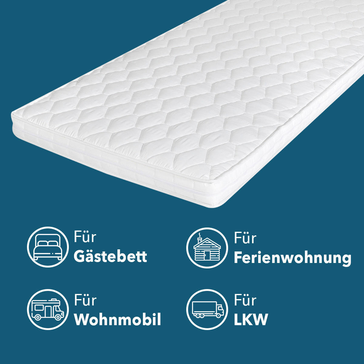 KALTSCHAUMMATRATZE CARAVAN MATRATZE, 90/190 cm, Höhe ca.: 10 cm, H2 = mittel, funktional, 7-Zonen - Weiß, Basics, Kunststoff/Textil (90/190cm) - P & B