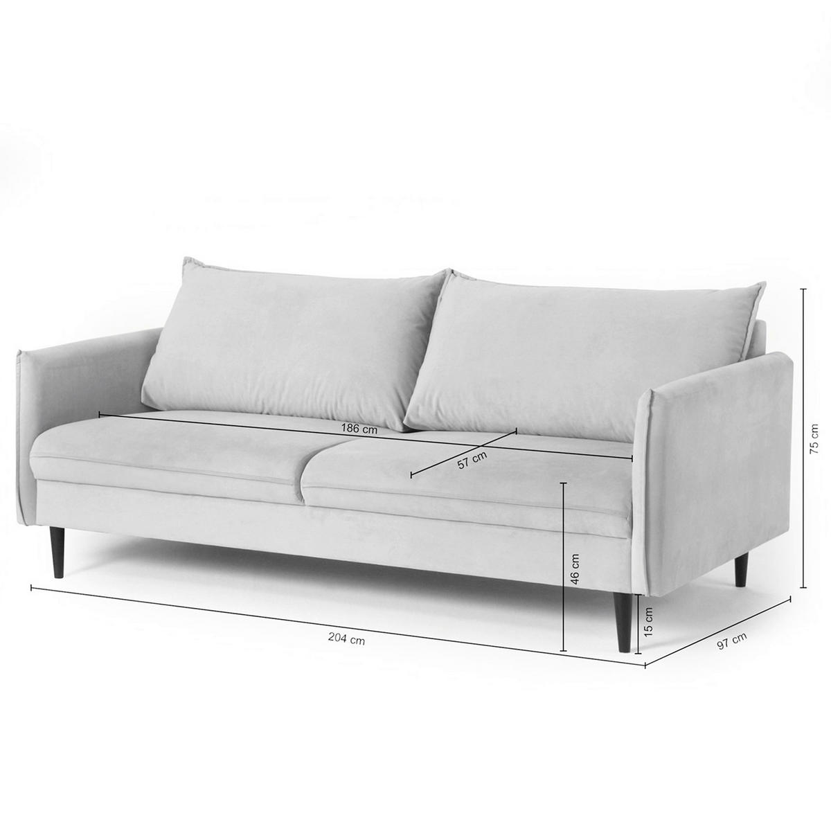 3-SITZER-SOFA JULI Samt Dunkelgrau  - Dunkelgrau/Schwarz, Design, Holz/Textil (203/86/100cm) - P & B