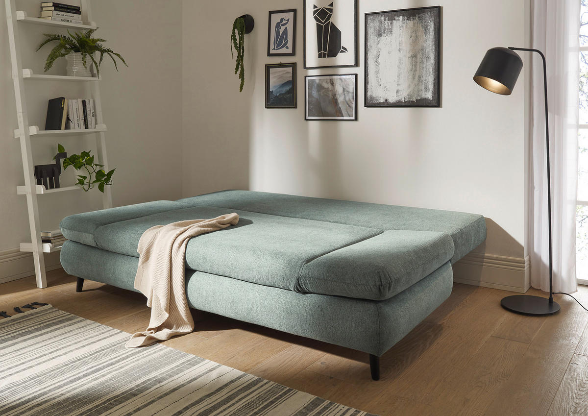 SCHLAFSOFA  mit Schlafen auf Sitzhöhe, Rücken echt Mikrofaser Graublau  - Graublau/Schwarz, KONVENTIONELL, Kunststoff/Textil (212/88/101cm) - MID.YOU